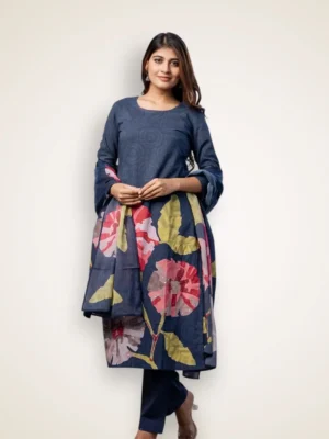 Elegant Floral Motif Cotton Kurti Set