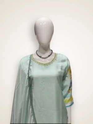 Floral Print Muslin Kurti Set with Sequin Embellishments