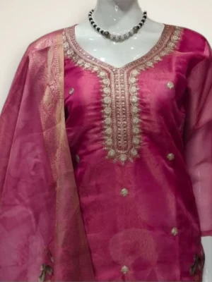 Trendy Women's Floral Motif Tissue Kurti Set