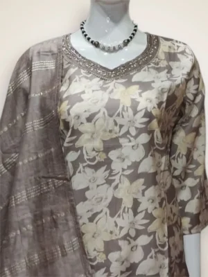 Trendy Floral Motif Silk Kurta Set