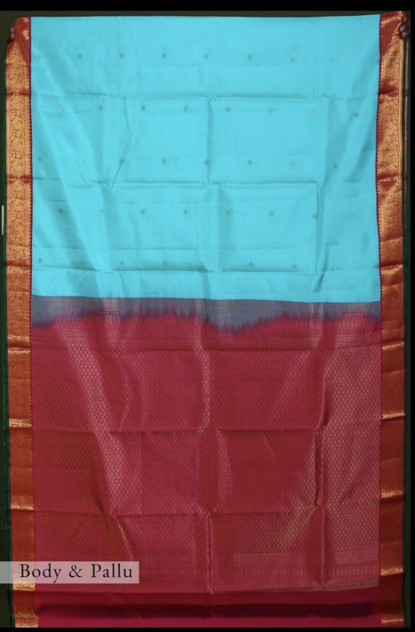 Exquisite Bright Aqua Blue Kanchipuram Silk Saree