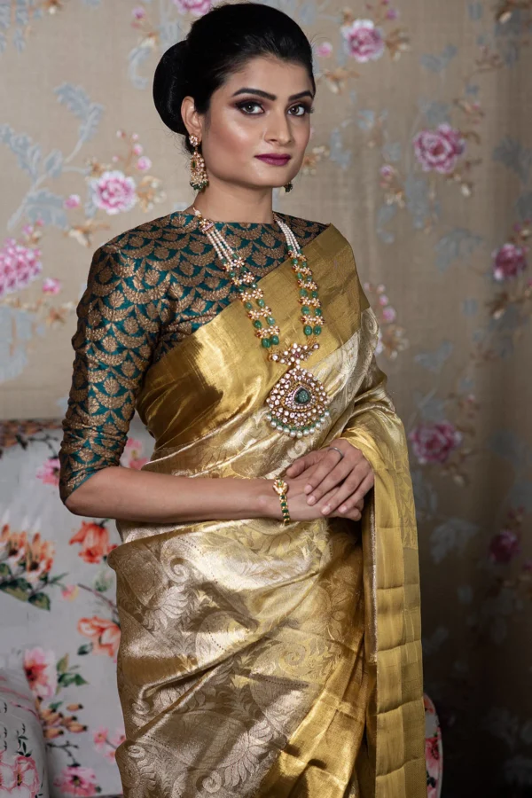 royal kanchipuram tissue silk saree with zari woven blouse