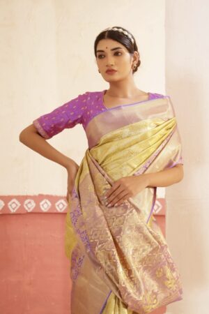 aspen gold kanjivaram silk saree with zari border