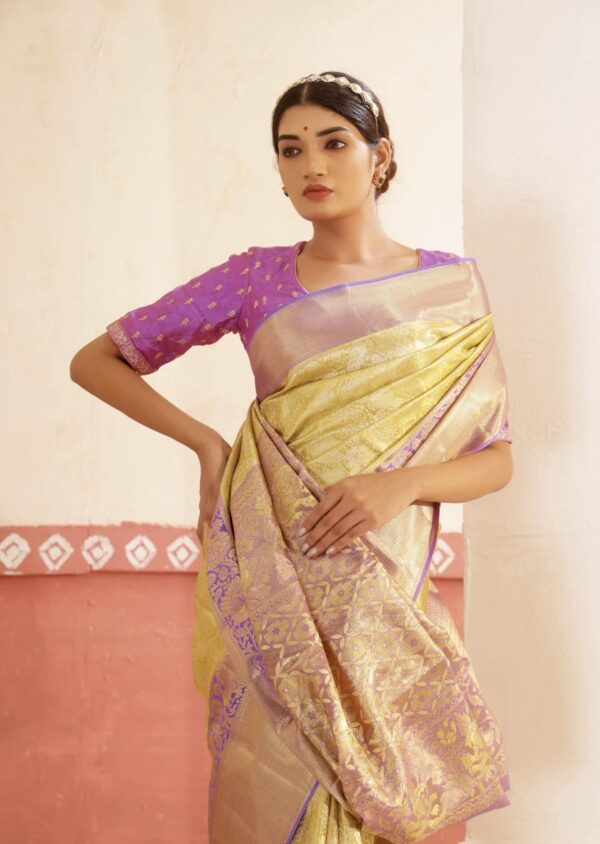 aspen gold kanjivaram silk saree with zari border