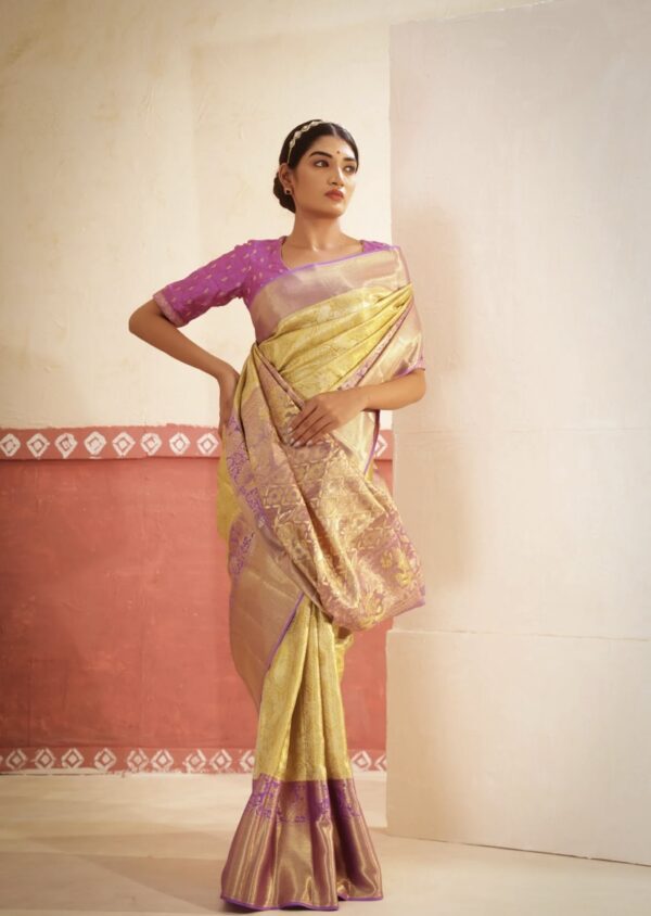 aspen gold kanjivaram silk saree with zari border