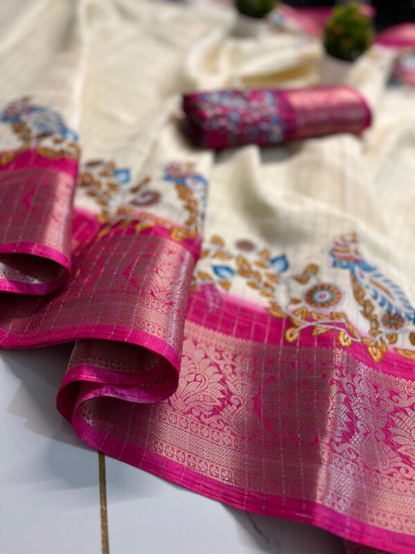 elegant baby pink net saree with embroidery and zari work