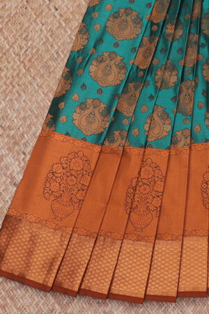 blue art silk saree with floral contrast border and jacquard zari work