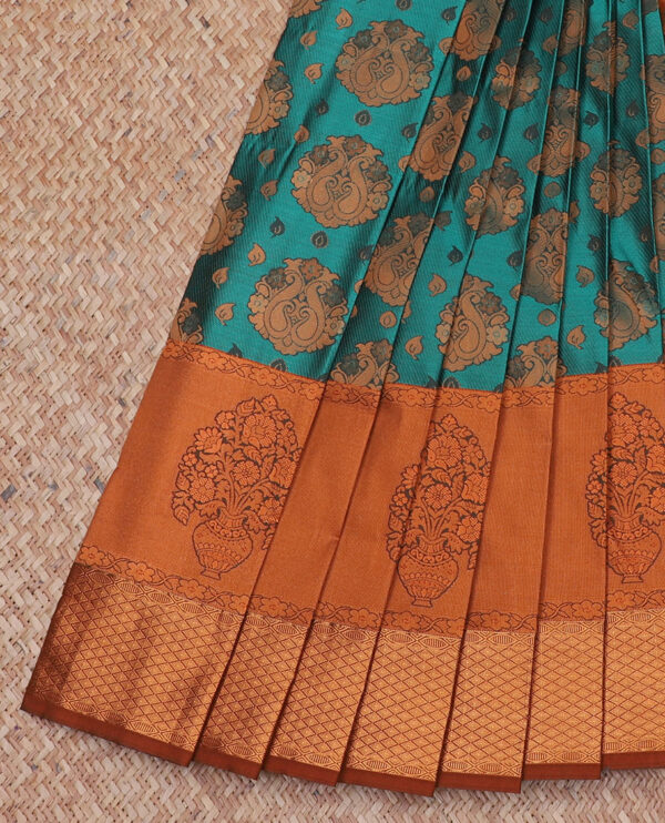 blue art silk saree with floral contrast border and jacquard zari work