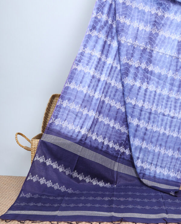 blue linen cotton shibori printed bhagalpuri saree with buttas