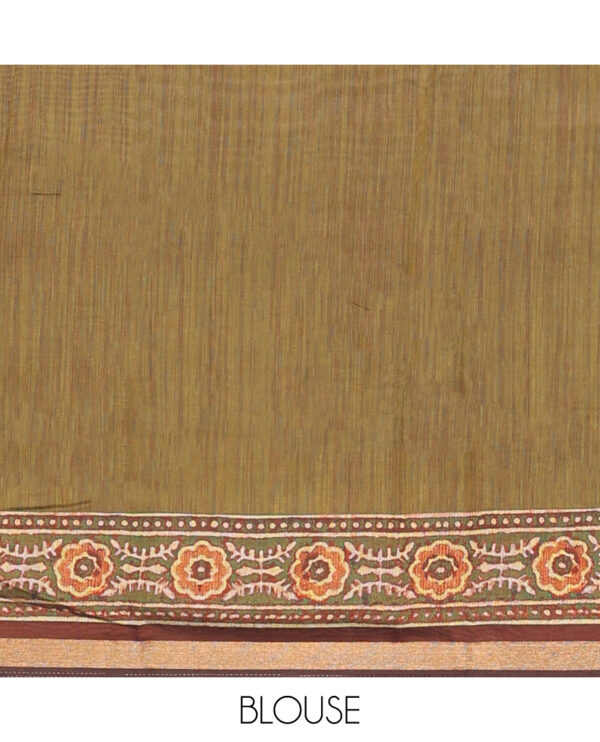 brown chanderi cotton saree with batik checks, contrast border, and intricate pallu