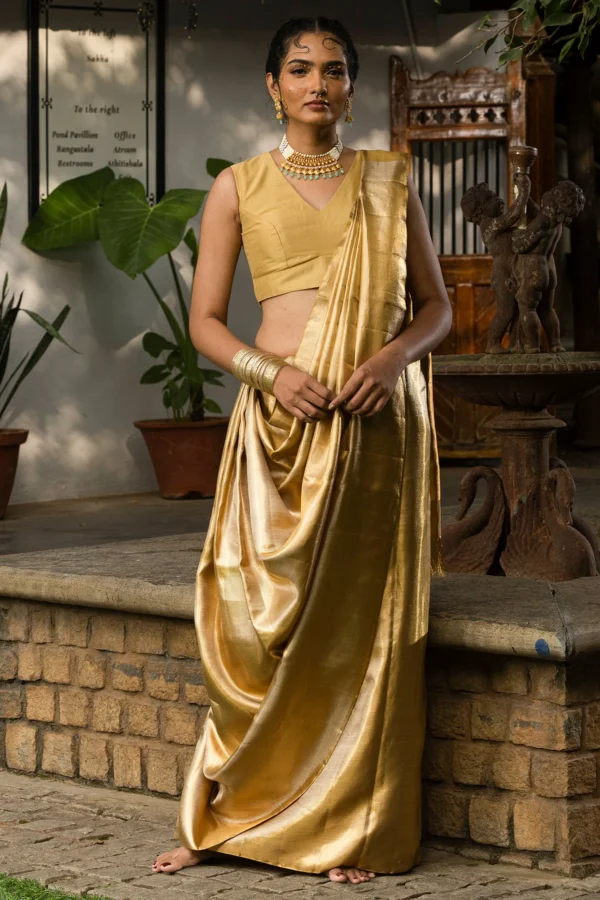 gold kanchipuram tissue saree with pure zari weaving