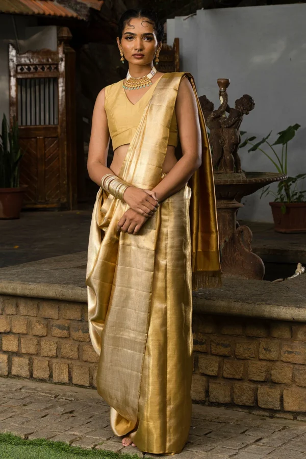 gold kanchipuram tissue saree with pure zari weaving