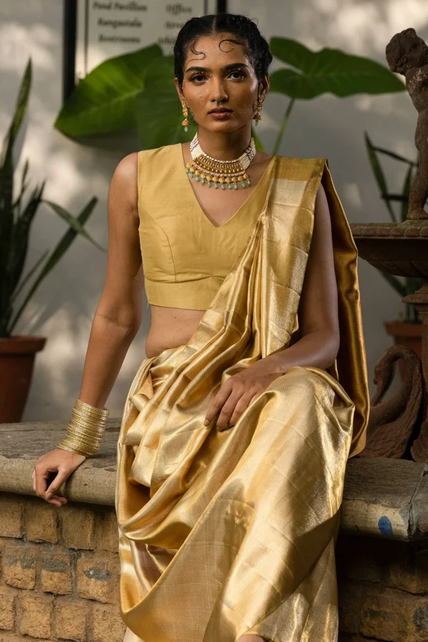 gold kanchipuram tissue saree with pure zari weaving