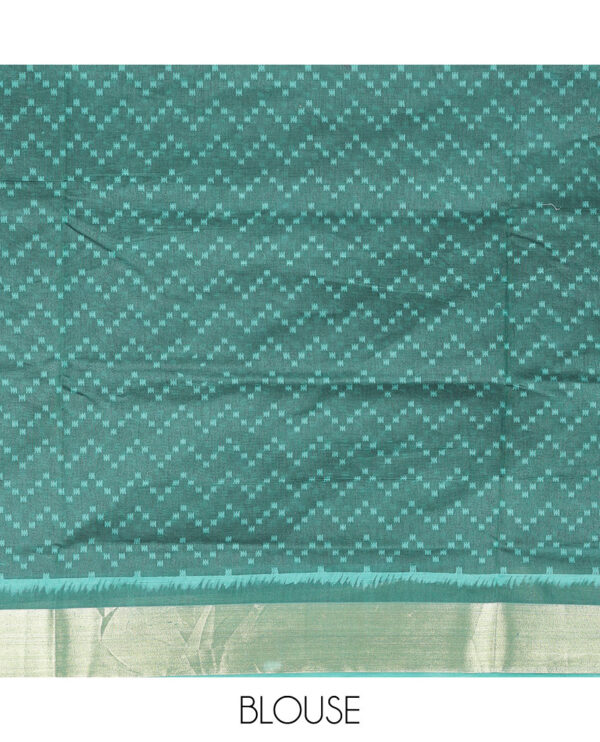 green chanderi cotton saree with ikkat print and argyle pallu