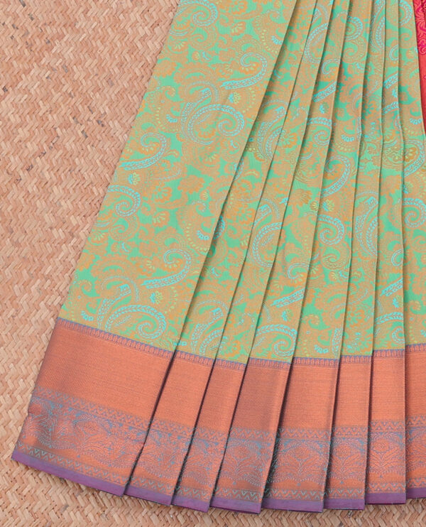 green jacquard cotton saree with traditional border and intricate pallu