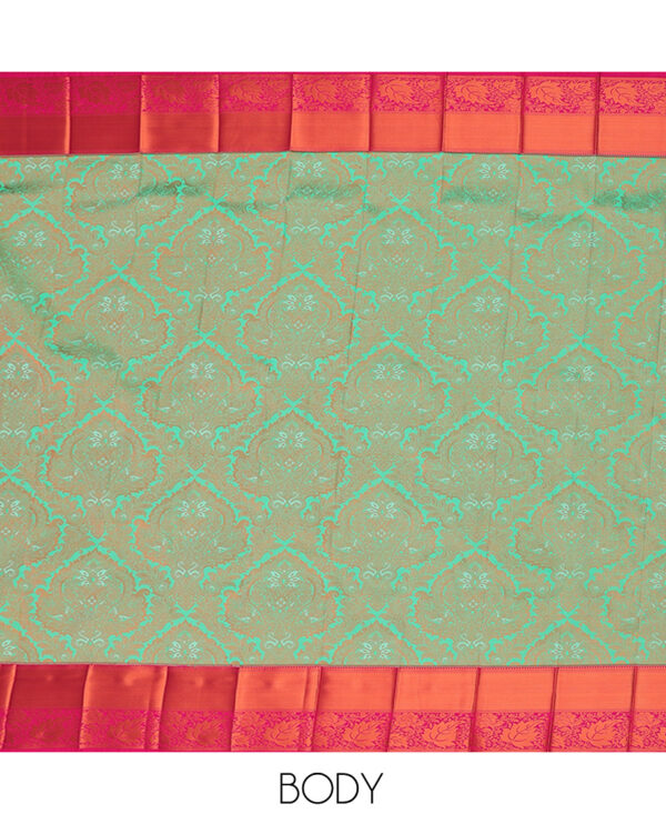 green jacquard cotton saree with traditional border and paisley pallu