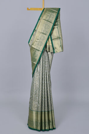 green jacquard saree with contrast zari border and intricate pallu