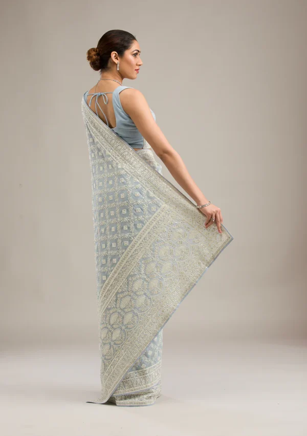 elegant grey georgette saree with intricate embroidery