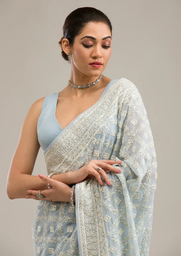 elegant grey georgette saree with intricate embroidery