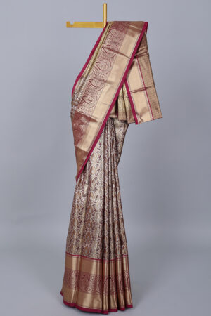 grey jacquard saree with contrast traditional border and intricate pallu