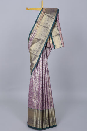 grey jacquard saree with contrast zari border and intricate pallu