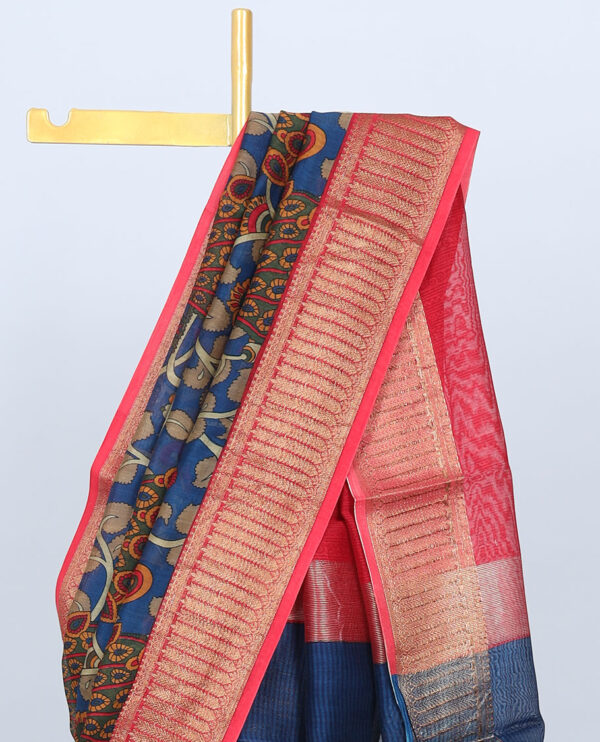 kalamkari chanderi cotton saree with peacock design and zari border