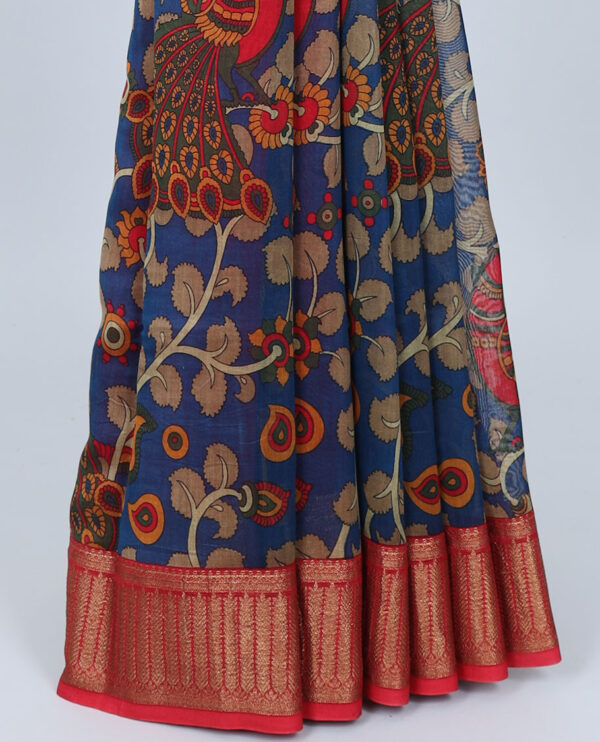 kalamkari chanderi cotton saree with peacock design and zari border