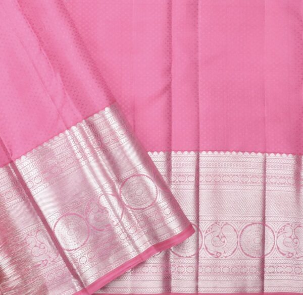 leaf green kanjivaram silk saree with pink zari border