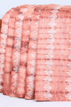 light peach linen cotton shibori printed bhagalpuri saree with buttas