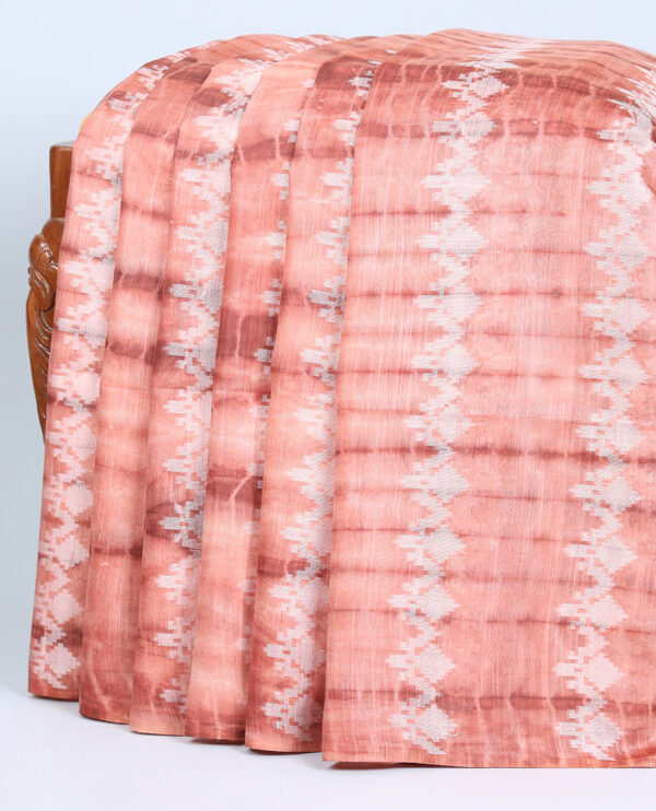 light peach linen cotton shibori printed bhagalpuri saree with buttas