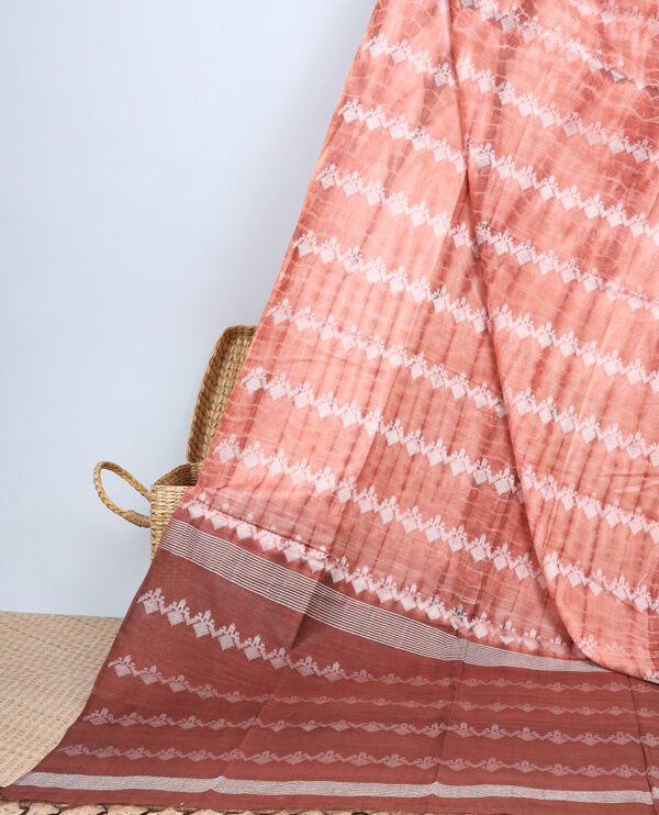 light peach linen cotton shibori printed bhagalpuri saree with buttas