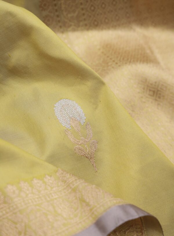 lime green banarasi silk saree with gold zari work