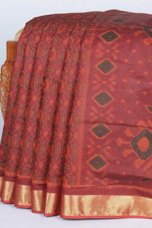 maroon chanderi cotton saree with floral diamond border and argyle zari pallu