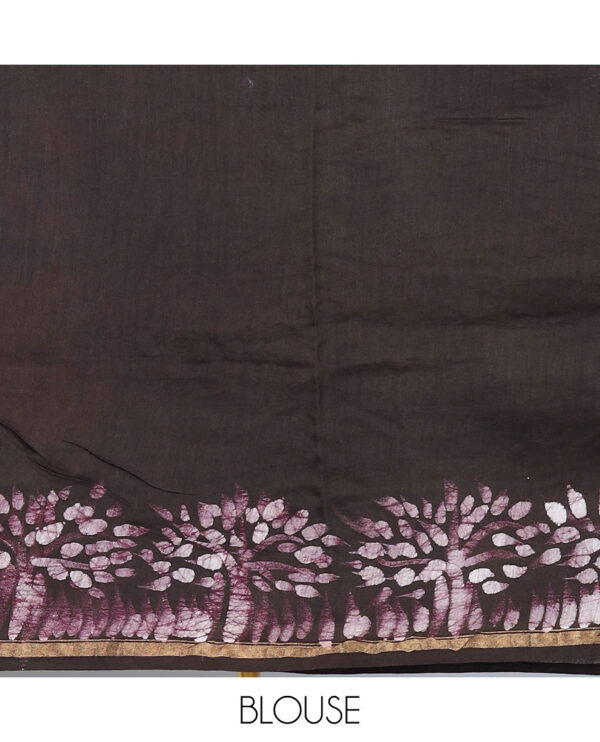 maroon chanderi cotton saree with tree printed border and buttas