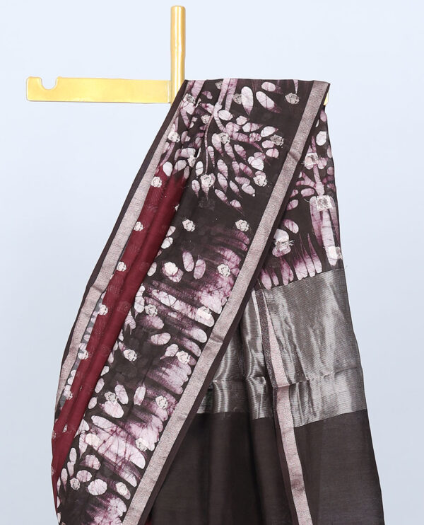 maroon chanderi cotton saree with tree printed border and buttas