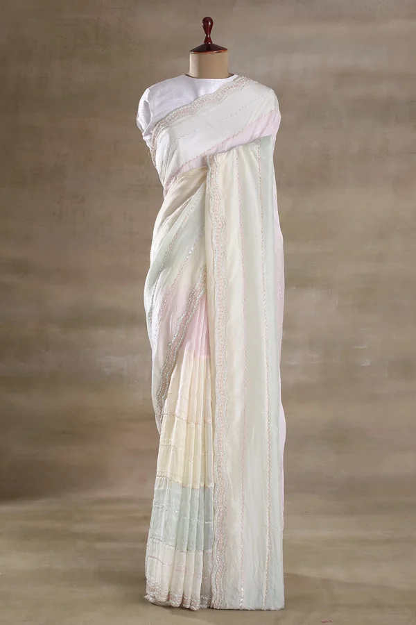 multicolor shaded abuthai silk saree with sequins, stone, and cutdana embroidery