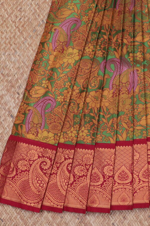 multicolour art silk saree with contrast border and intricate pallu