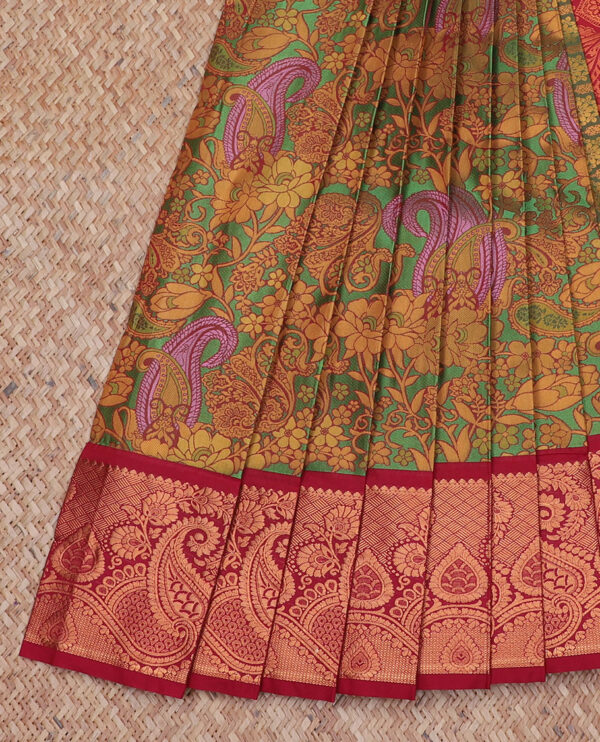 multicolour art silk saree with contrast border and intricate pallu