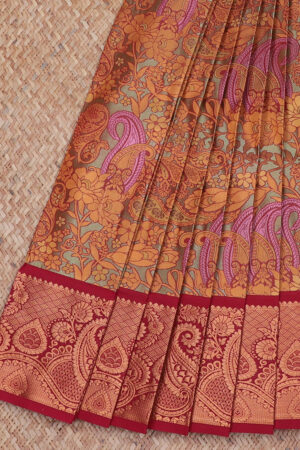 multicolour art silk saree with contrast border and jacquard zari work