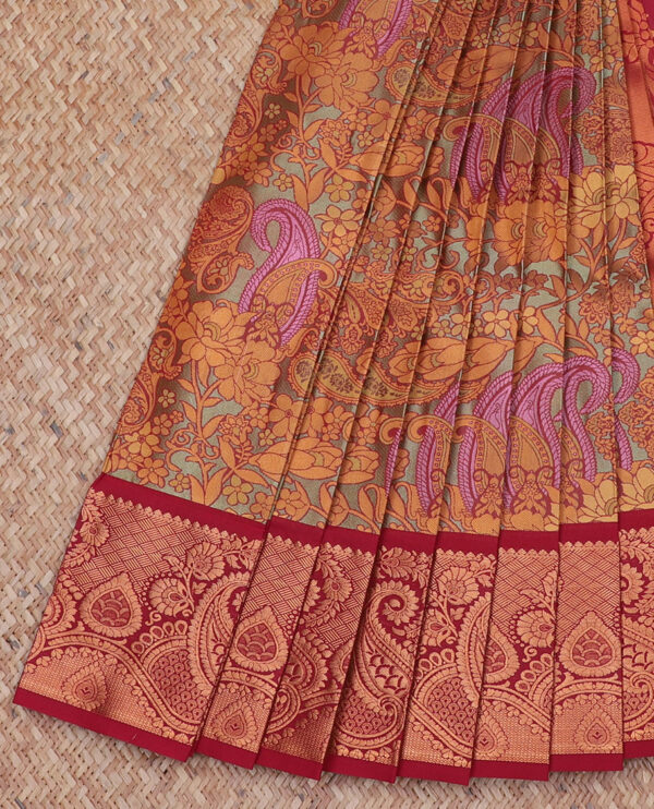 multicolour art silk saree with contrast border and jacquard zari work