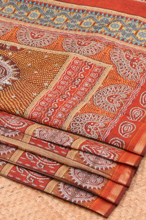 multicolour chanderi cotton saree with batik checks, zari border, and intricate pallu