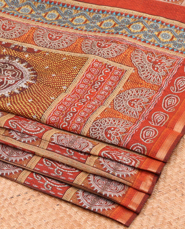 multicolour chanderi cotton saree with batik checks, zari border, and intricate pallu