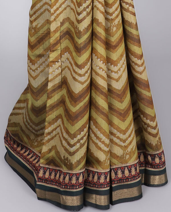 multicolour chevron printed chanderi cotton saree with floral contrast border