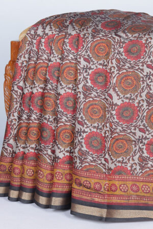 multicolour floral printed chanderi cotton saree with contrast border