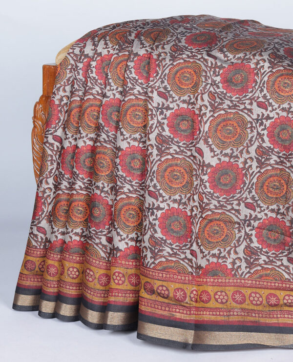 multicolour floral printed chanderi cotton saree with contrast border