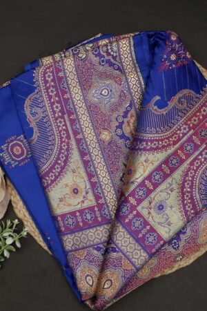 neon blue banarasi silk saree with intricate zari work