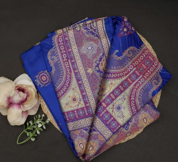 neon blue banarasi silk saree with intricate zari work