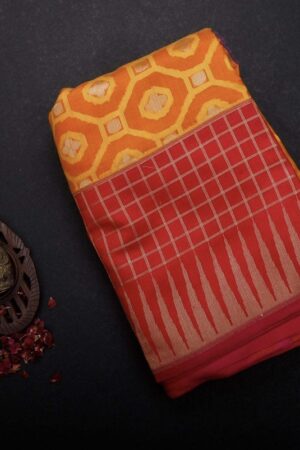 orange peel banarasi silk saree with intricate woven design