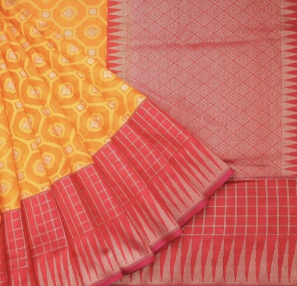 orange peel banarasi silk saree with intricate woven design