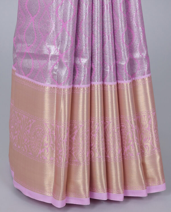 pink jacquard saree with traditional zari border and intricate pallu